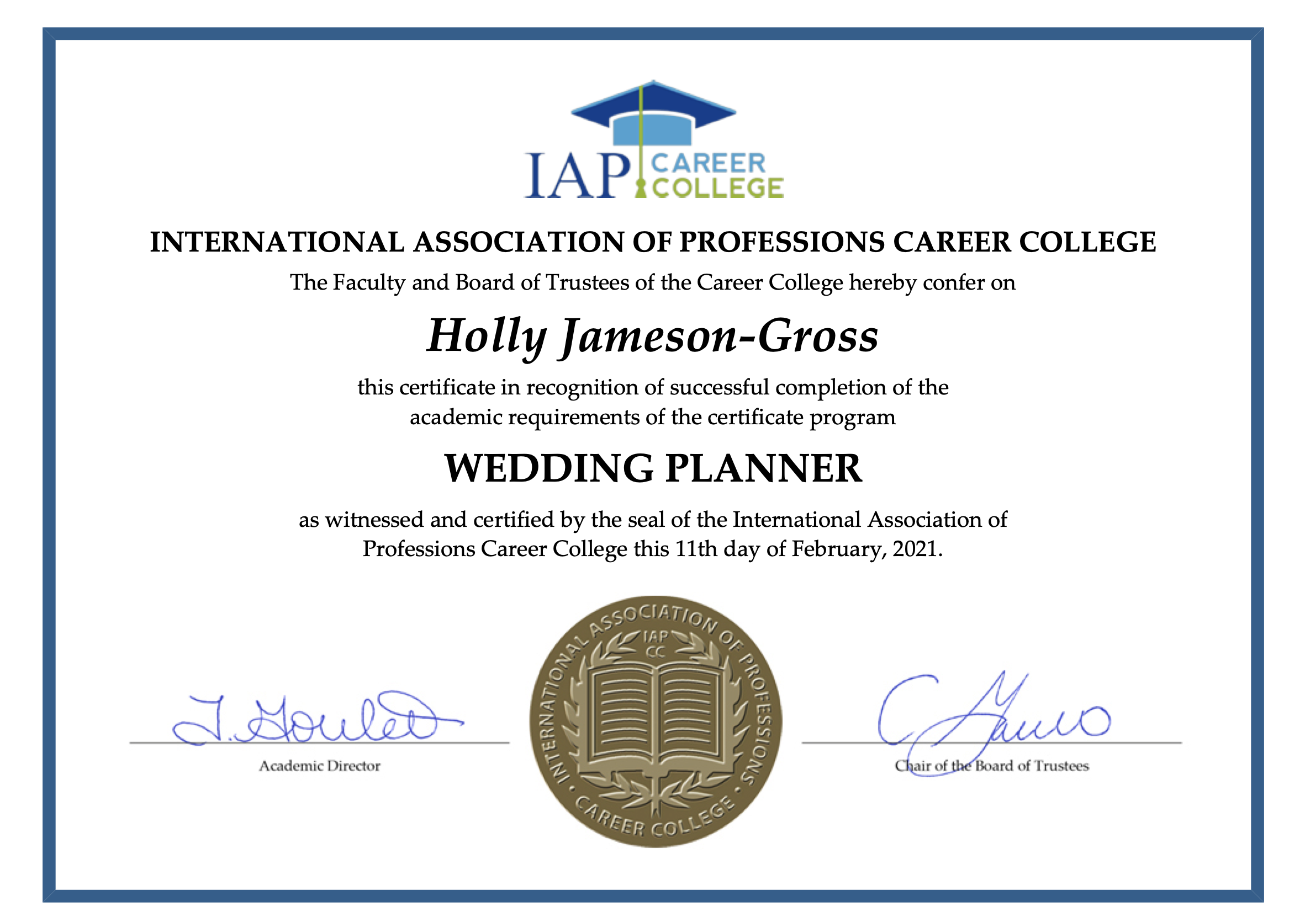 Wedding Planner Cert.